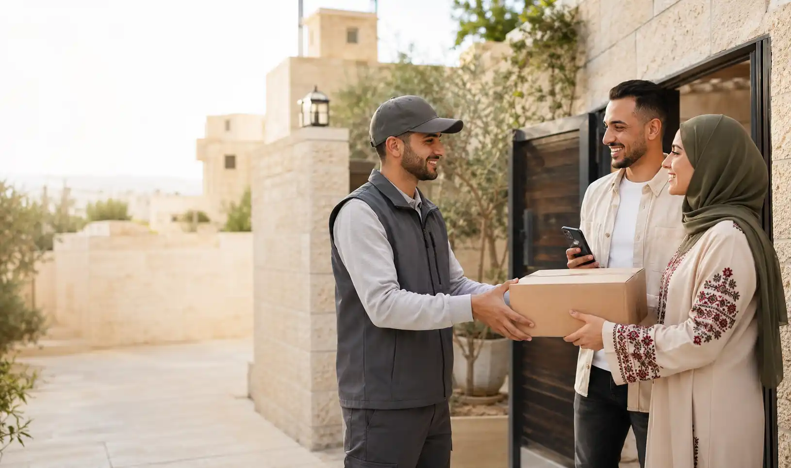 مندوب التوصيل يسلم الطلب بثقة للعميل